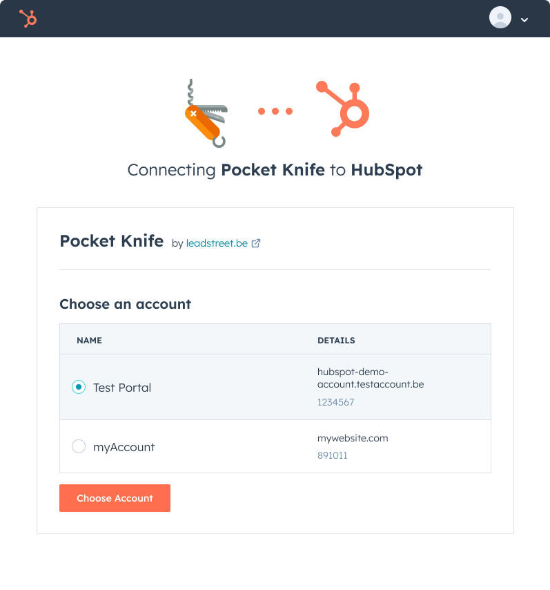 Select Hubspot Account